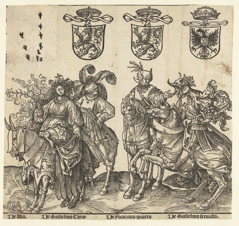 Desenho histórico em papel de Jacob Cornelisz van Oostsanen mostrando figuras em luz suave