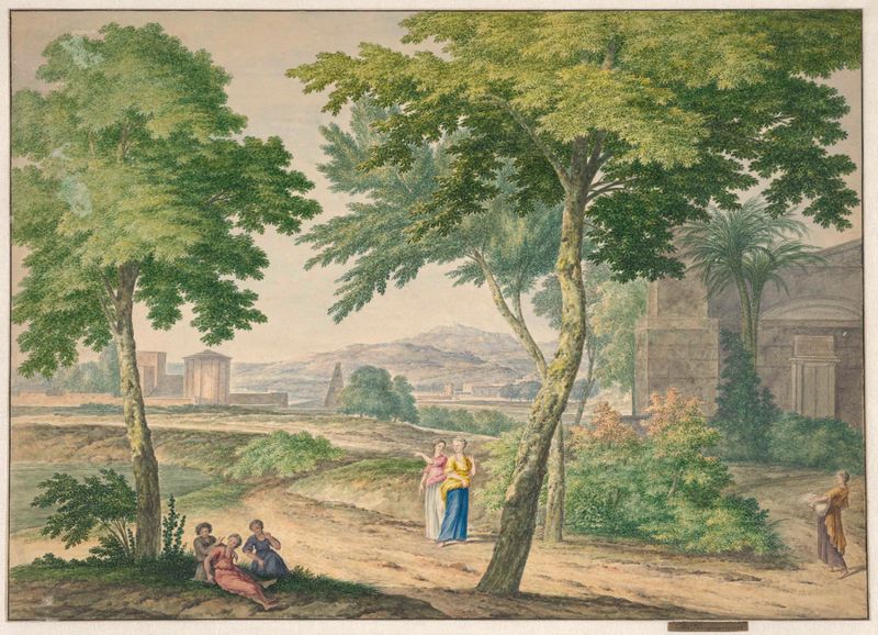 Paisaje del Siglo de Oro holandés de Michiel van Huysum, óleo de colinas y cielos tranquilos