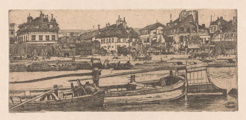 Paisagem do rio Sena com barcos, pintura a óleo de Pieter Dupont