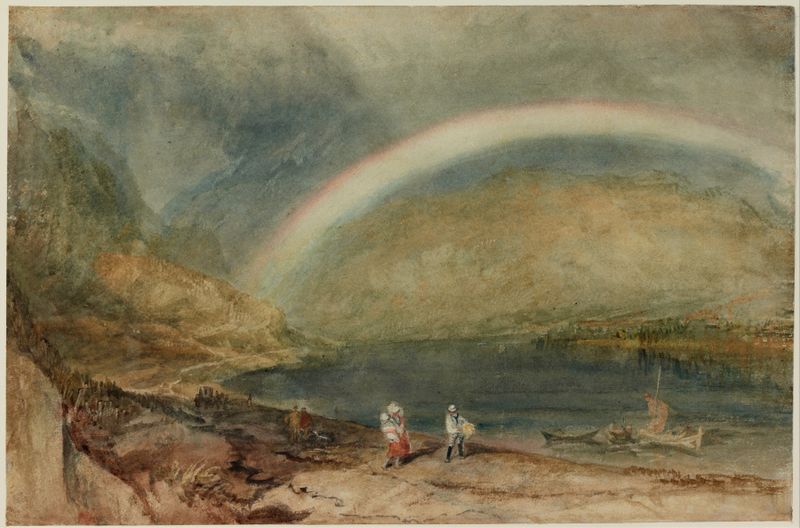 Paisaje con un arcoíris y nubes en espiral, pintura al óleo de Joseph Mallord William Turner