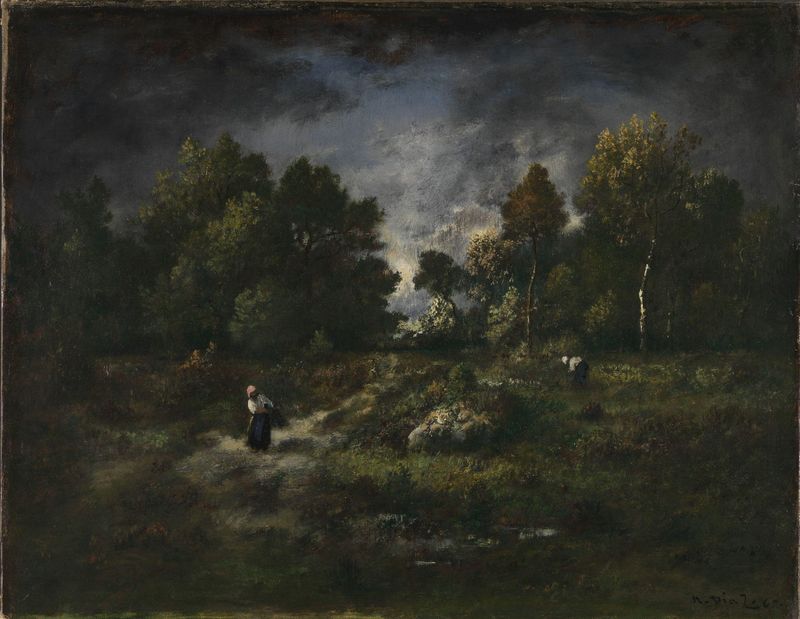 Faggot Gatherers in a Wooden Landscape, oil painting by Narcisse-Virgile Diaz de La Peña