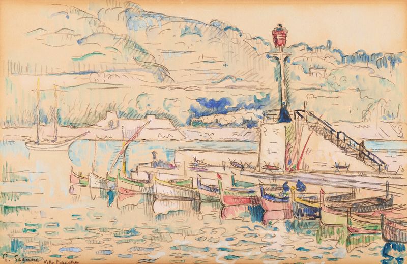 Escena marina de Villefranche-sur-Mer por Paul Signac, pintura al óleo