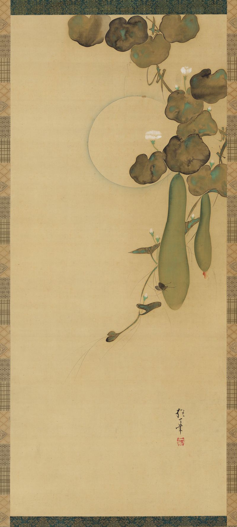 Natureza morta com cabaças e insetos em ouro de Sakai Hōitsu