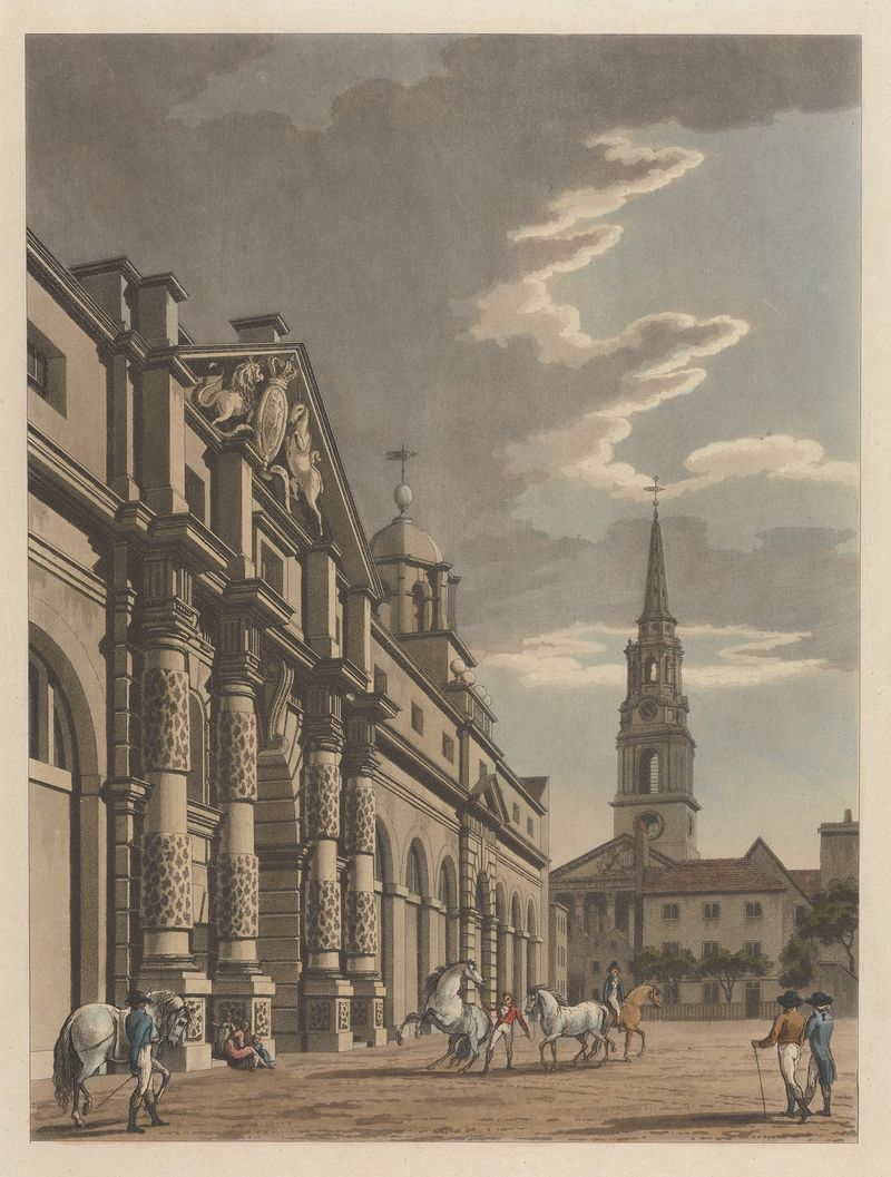The Mews de Thomas Malton, que representa una arquitectura elegante con luz suave, medio desconocido.