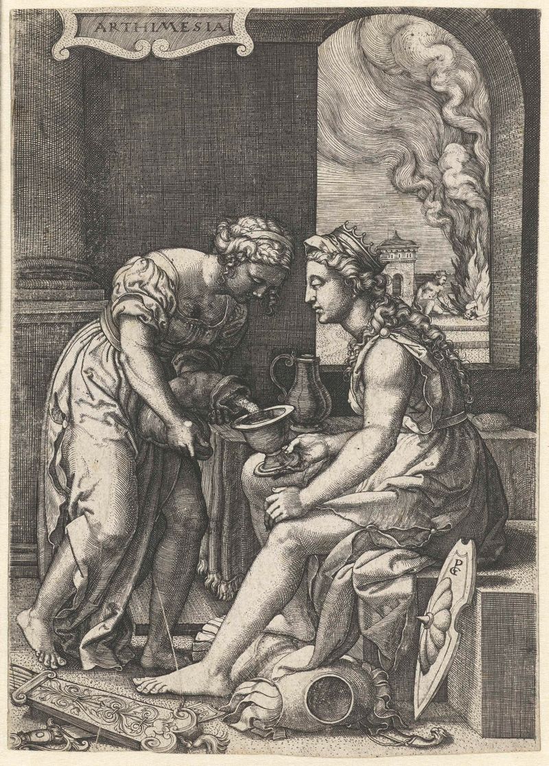 Artemisia segurando um cálice, gravura de Georg Pencz
