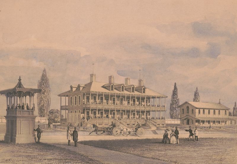 Point Breeze Park de James Fuller Queen, óleo sobre lienzo, que representa un camino iluminado por el sol entre árboles.