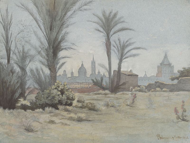 Vista del paisaje de Palermo por Charles Damour, pintura al óleo