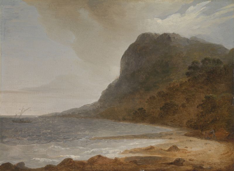 Marine scene of The Harbour of Pulo Condere by John Webber, oil painting