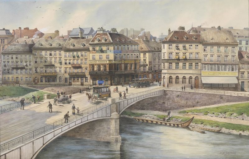 Landscape of the Donaukanal in oil on canvas by Karl Wenzel Zajicek