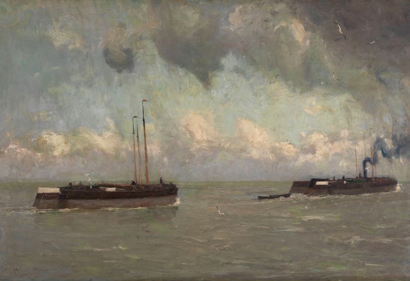 On the Low Scheldt by Frans Hens, depicting a serene river landscape in an unknown medium.