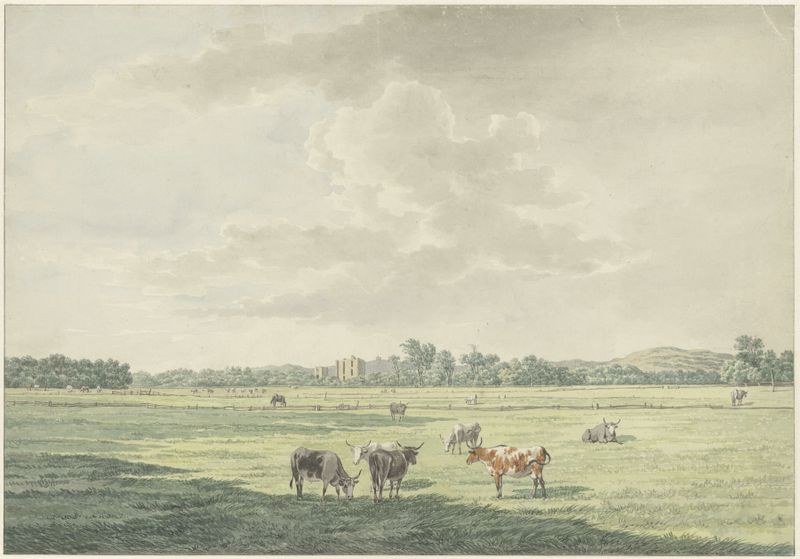 Landscape with cows and ruins, oil on canvas by Wybrand Hendriks