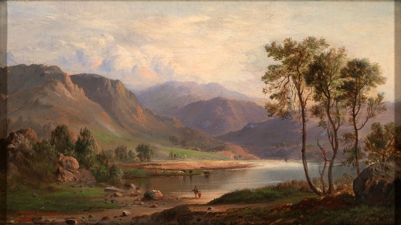 Loch Long by Robert S. Duncanson, oil painting depicting a serene landscape with hills and a loch.