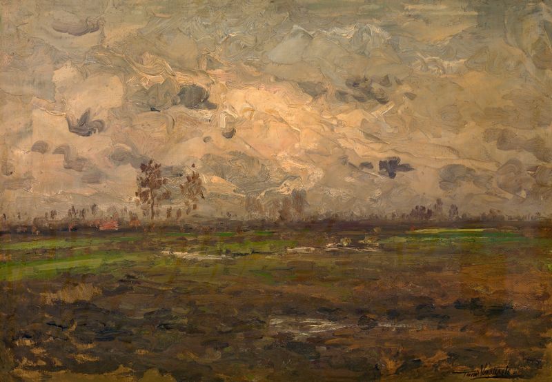 Landscape depicting heathland by Theodoor Verstraete, oil painting