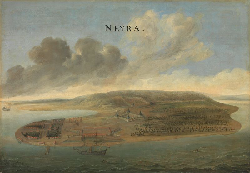 Two Views of Dutch East India Company Trading Posts, oil on canvas by Johannes Vinckboons