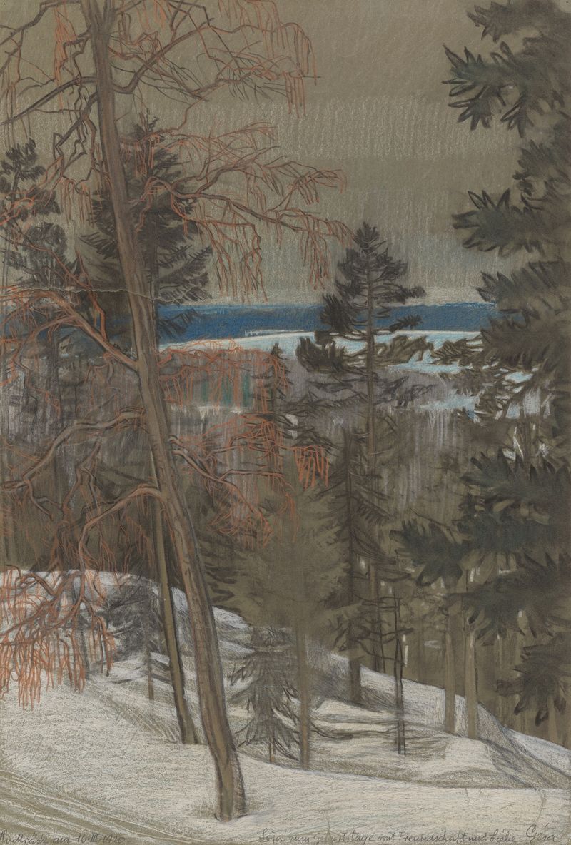 Cena de paisagem com árvores e luz do sol de Géza Maróti, pintura a óleo