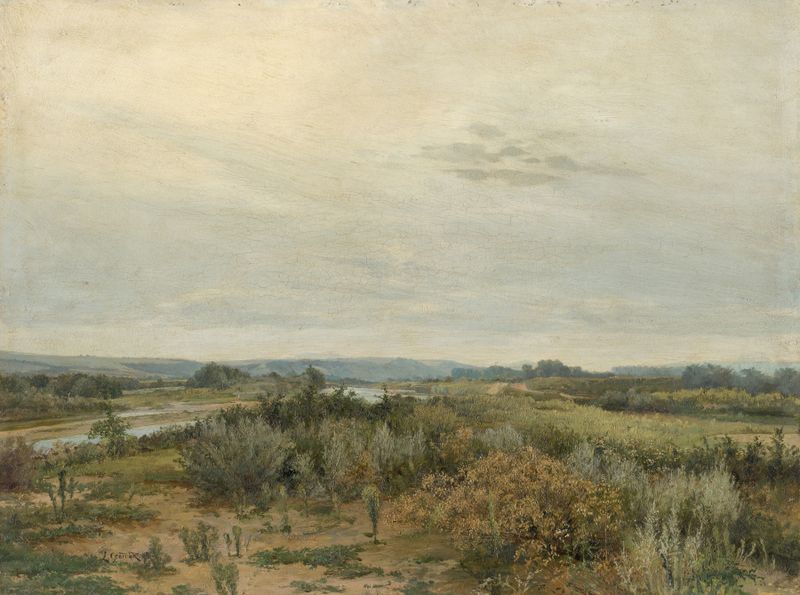 East Slovak Landscape by Ľudovít Čordák, oil on canvas depicting rolling hills and natural light.