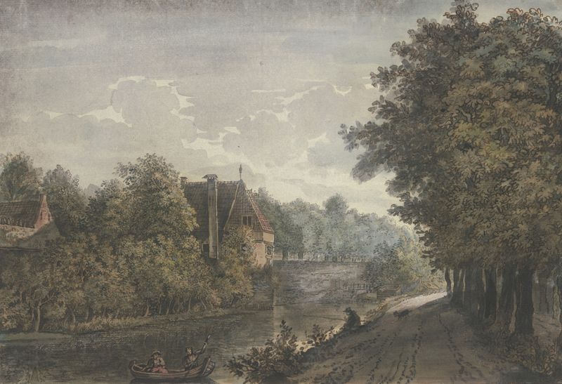 Paisagem que retrata uma cena ensolarada de Jacob van Liender, pintura a óleo