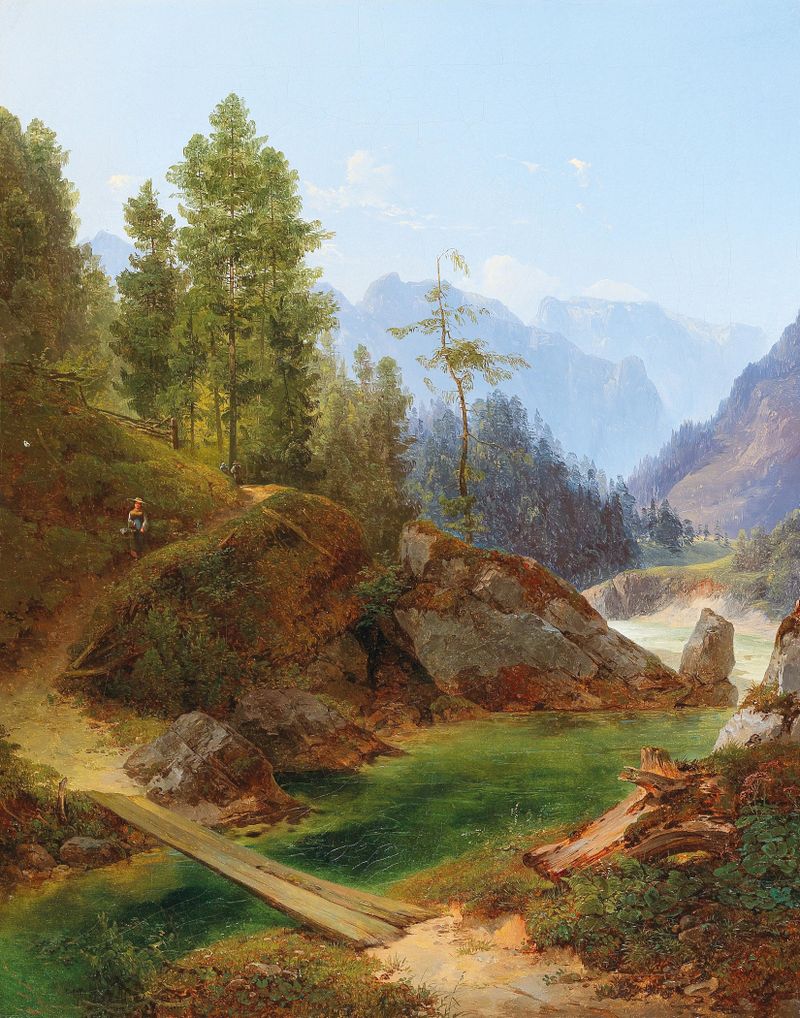 Landscape of the Alps with meadows and sky, oil on canvas by Anton Hansch