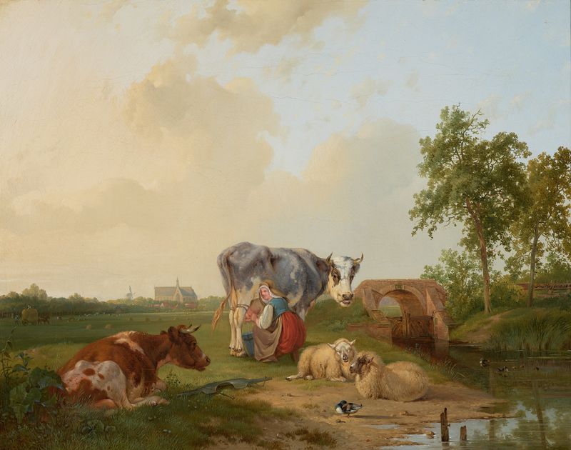 Landschap met vee de Pieter Plas, que muestra un paisaje pastoral con vacas, medio desconocido