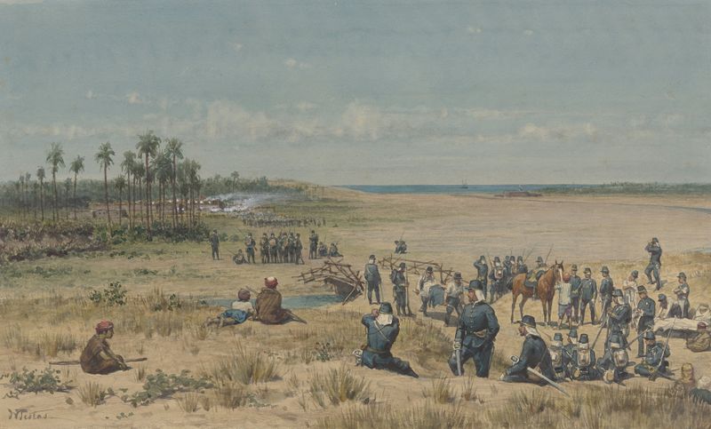 Historical oil painting depicting soldiers in battle by Willem de Famars Testas