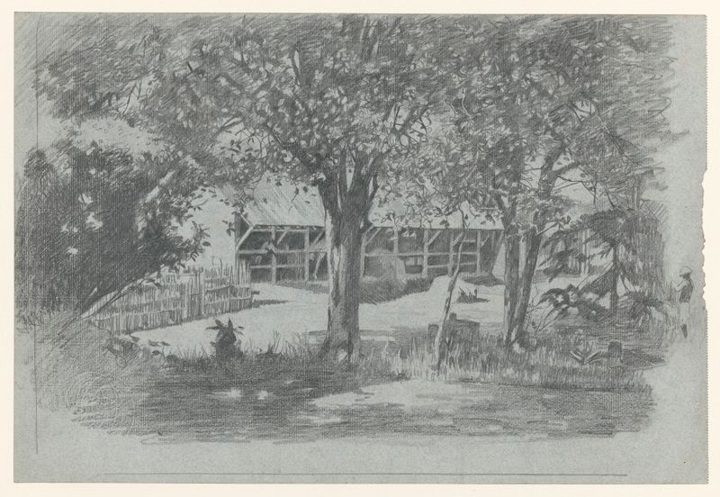 Pintura al óleo de paisaje de Willem Witsen que muestra un edificio rodeado de frondosa vegetación