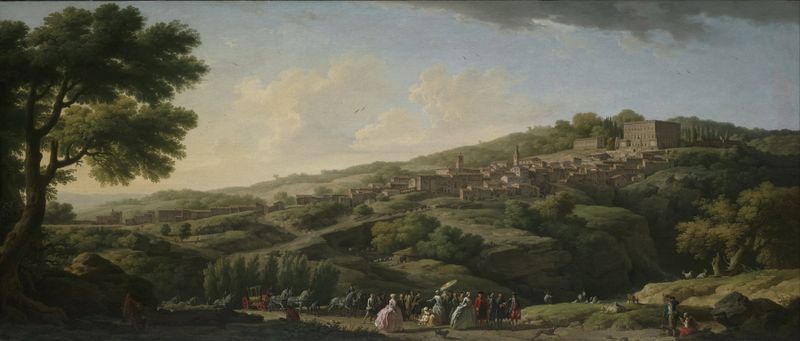 Villa em Caprarola de Claude-Joseph Vernet, óleo rococó de uma grande villa na luz dourada