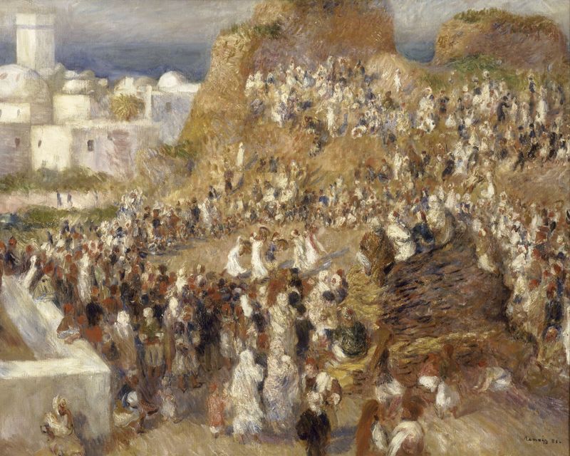 La Mezquita de Pierre-Auguste Renoir, óleo sobre lienzo, presenta arcos suaves y colores cálidos.
