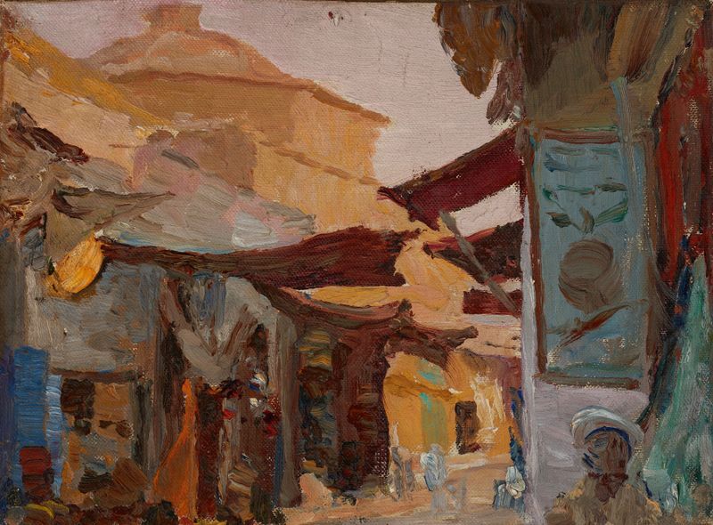 Smyrna (Bazaar) de Jan Ciągliński, óleo que muestra una escena de mercado.
