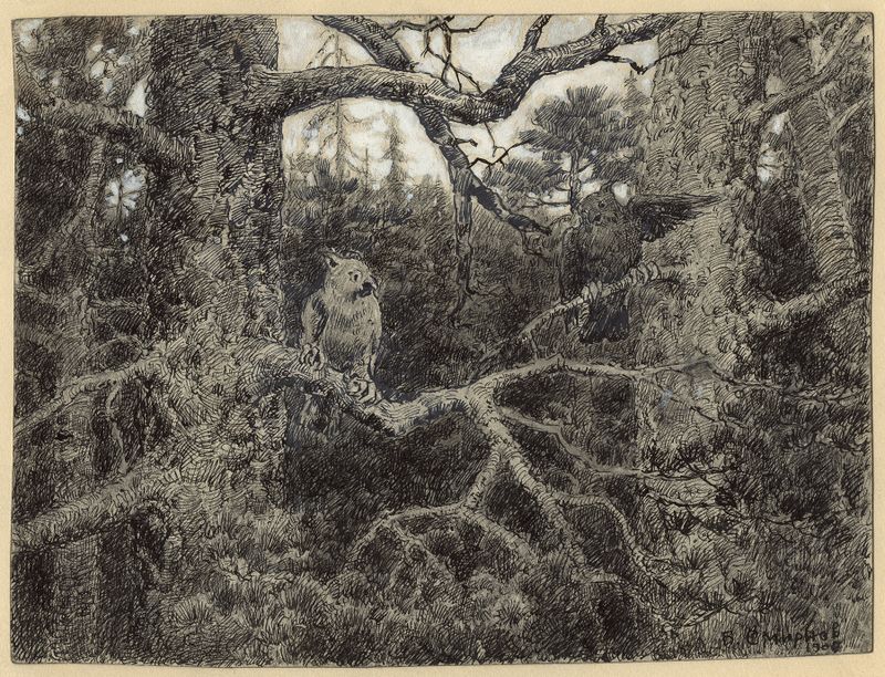 Morning Daybreak in the Wilds of Krasnoyarsk Taiga de Boris Vasilievich Smirnov, Impressionismo