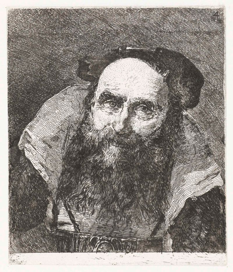 Grabado de Giovanni Domenico Tiepolo que representa a un anciano riendo