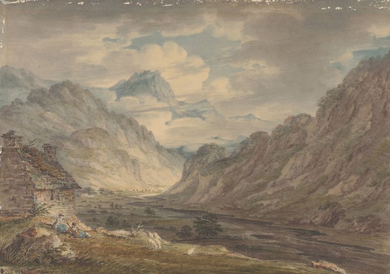Landscape of The Honister Pass from Gatesgarth Farm by Edward Dayes, oil painting.
