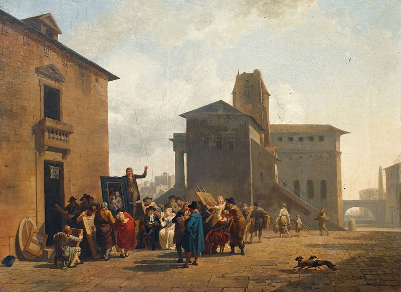 Uma cena de leilão ao ar livre de Nicolas-Antoine Taunay, óleo sobre tela