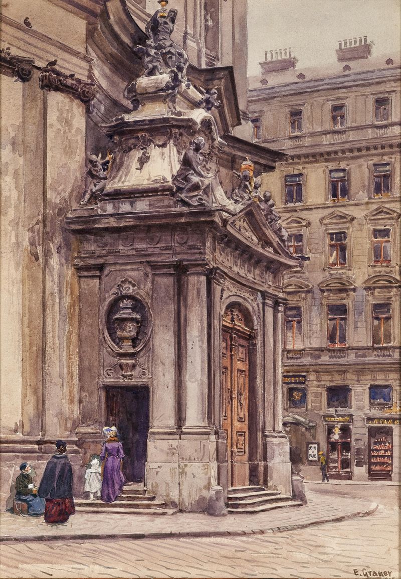 Puerta gótica con tallas ornamentales de Ernst Graner