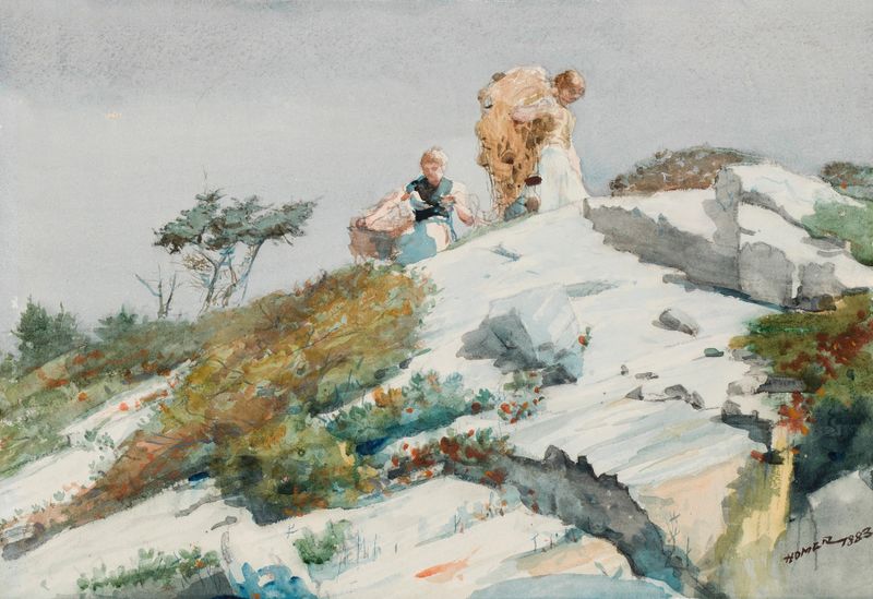 Rough Work de Winslow Homer, acuarela sobre papel, que representa una figura con una pala en un paisaje áspero.