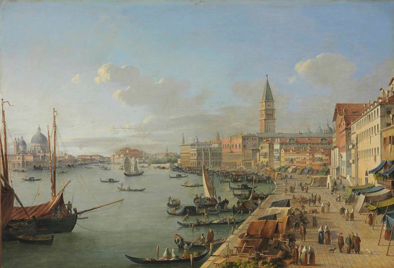 A View of Venice With The Doge’s Palace, oil on canvas by Roberto Roberti