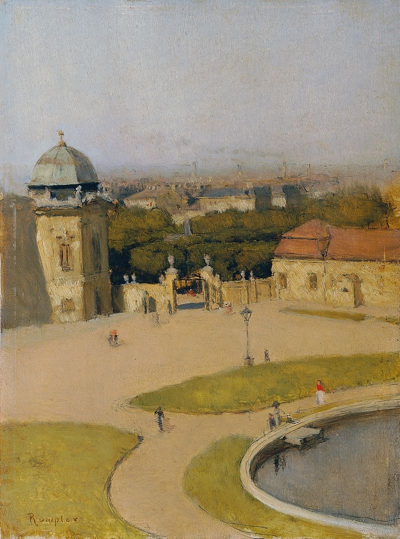 Landscape view of the Belvedere in oil on canvas by Franz Rumpler