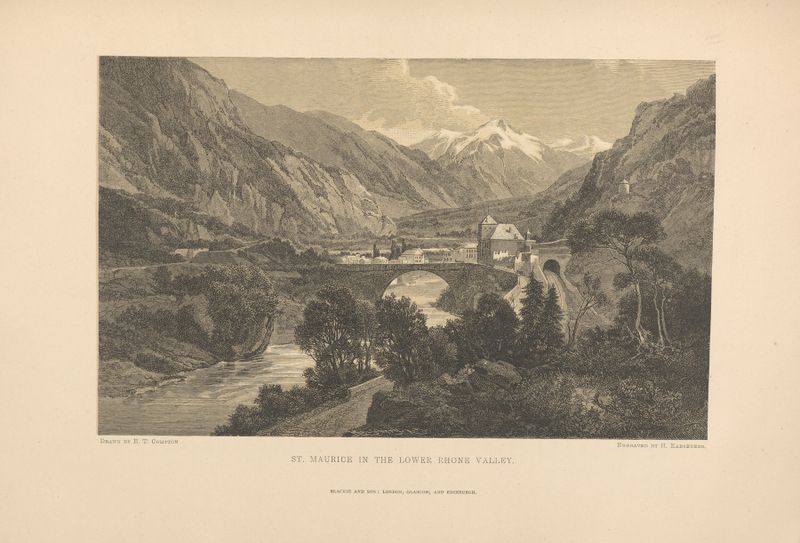 Paisagem de St. Maurice no Vale do Baixo Ródano de Theodor Gsell Fels, pintura a óleo