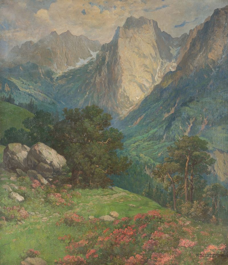 Mountain Wilder Kaiser at Kufstein by Konstantin Stoitzner, oil painting depicting the Tyrolean Alps.