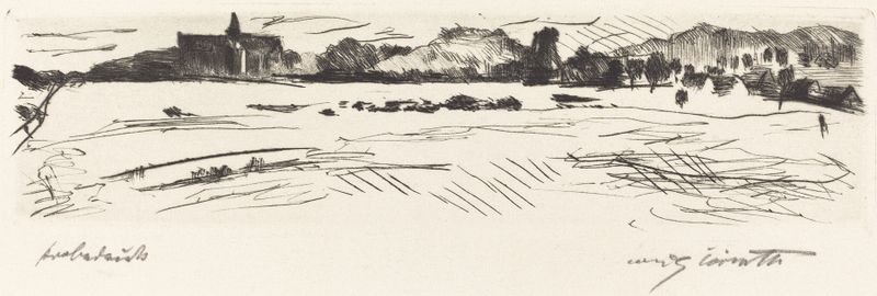 Dünenlandschaft de Lovis Corinth, pintura al óleo que muestra dunas onduladas y un cielo vibrante.