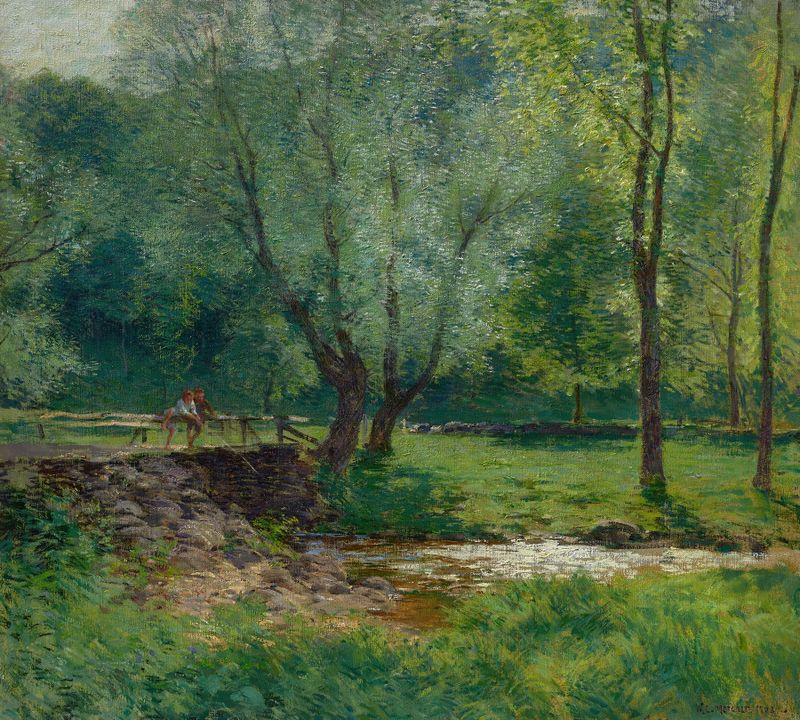 Landscape with sunset, oil painting by Willard Leroy Metcalf