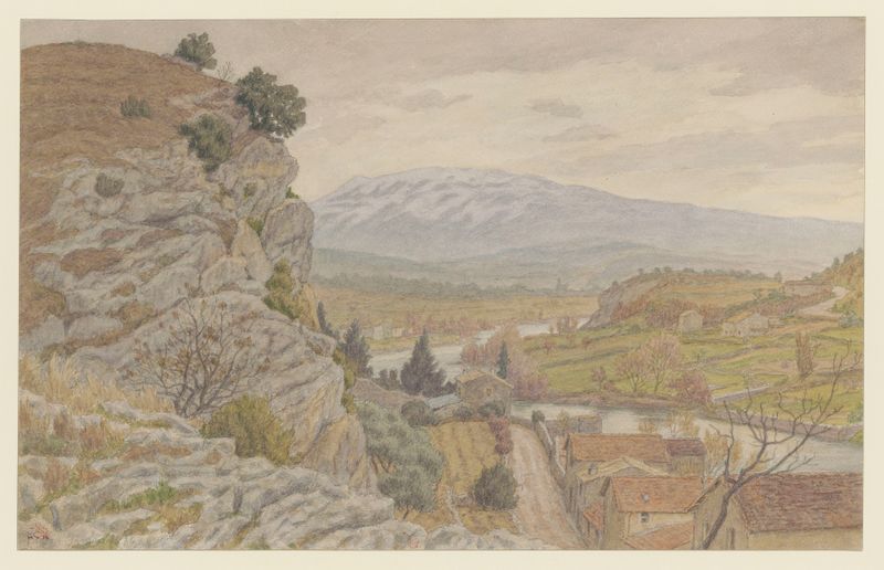 Aquarela de Henri Rivière representando Mont Ventoux contra um céu pálido