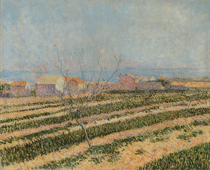 Paisaje de Capri de Paul Baum, óleo que presenta mar y árboles.