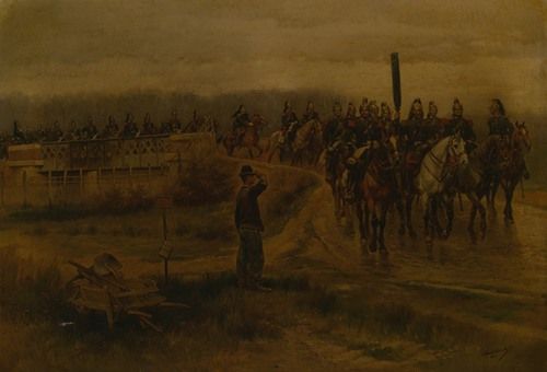 A detailed depiction of soldiers in a historical military scene.