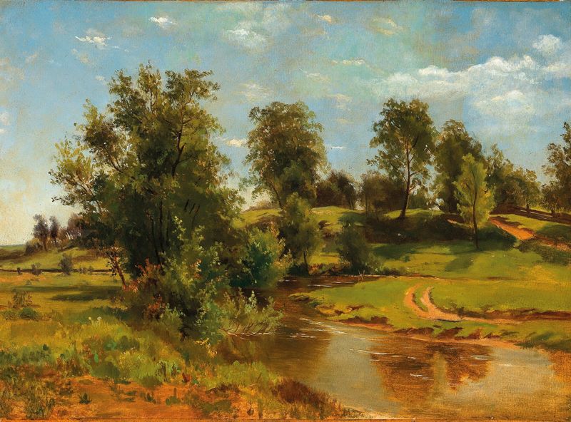 Un paisaje montañoso con un arroyo, óleo sobre lienzo de Tina Blau
