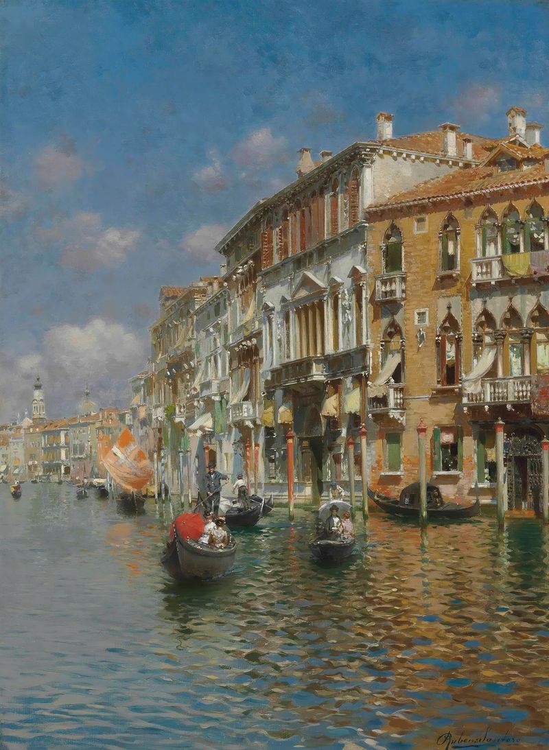 Gondolas on the Grand Canal, Venice, oil painting by Rubens Santoro