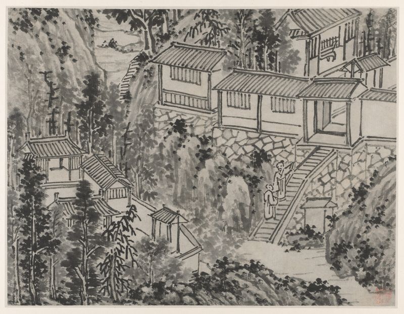 Paisaje con pinos y luz solar, Tradicional Chino de Shen Zhou