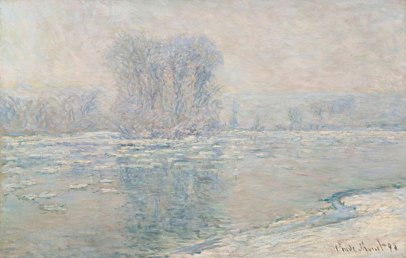 Glaçons, Effet Blanc de Claude Monet, óleo que representa hielo y luz invernales.