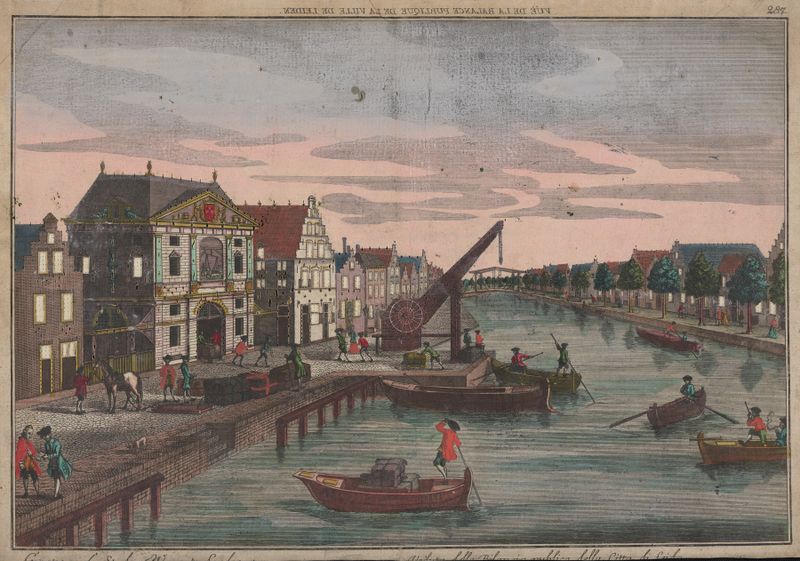 Genre scene depicting a public scale in an urban setting by Georg Balthasar Probst