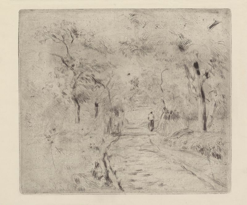 Paisaje de campos con luz moteada, óleo sobre lienzo de Camille Pissarro