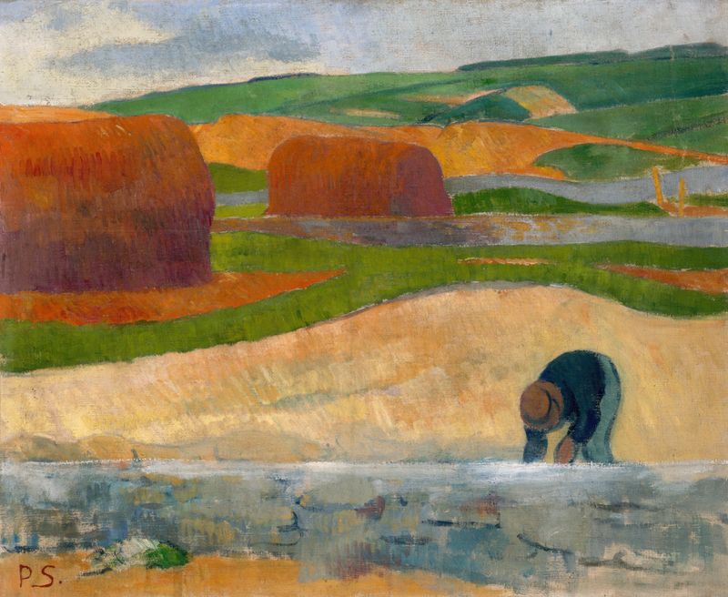 Seaweed Gatherer de Paul Sérusier, figura recolhendo algas na costa, pintura a óleo